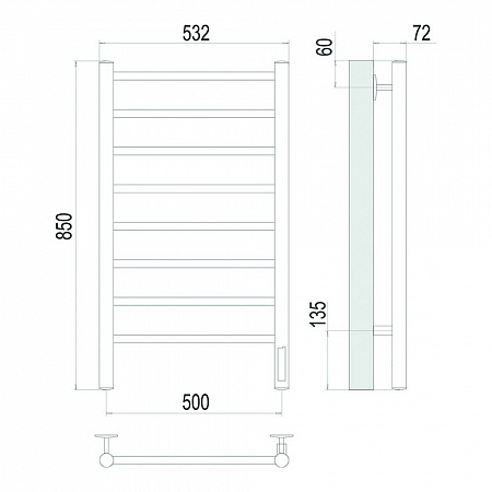 Аврора П8 500х850 Электро (quick touch) Полотенцесушитель TERMINUS Сатин Магас - фото 4 Аврора П8 500х850 Электро (quick touch) Полотенцесушитель TERMINUS Сатин Магас - фото 4