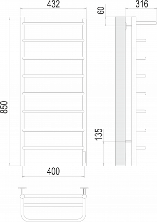 Полка П8 400х850 Электро (quick touch) Полотенцесушитель  TERMINUS Магас - фото 3