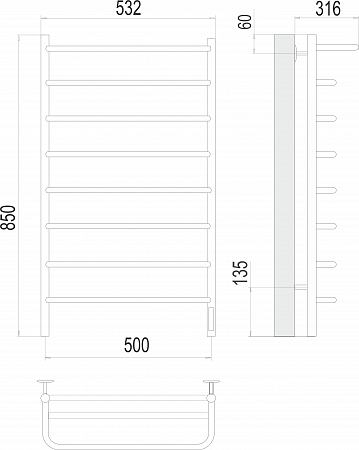 Полка П8 500х850 Электро (quick touch) Полотенцесушитель  TERMINUS Магас - фото 3