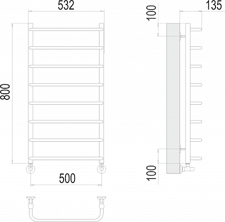 Стандарт П8 500х800  Полотенцесушитель  TERMINUS Магас - фото 3