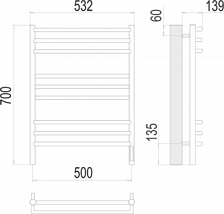 Прато П9 500х700 электро (sensor quick touch) Полотенцесушитель  TERMINUS Магас - фото 3