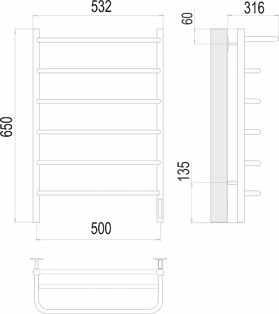 Полка П6 500х650 Электро (quick touch) Полотенцесушитель  TERMINUS Магас - фото 3